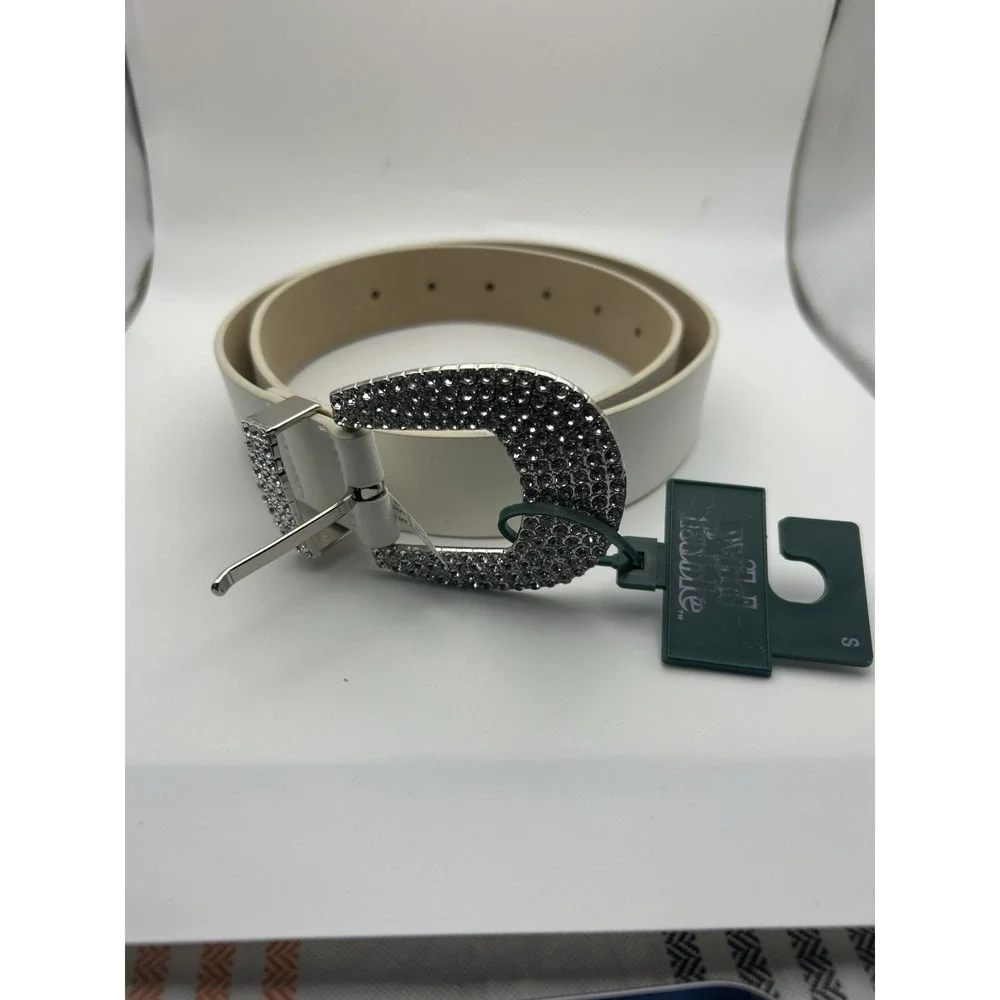 Wild Fable‎ White Rhinestone Western Belt Small S Sparkle Buckle Y2K Bling NWT